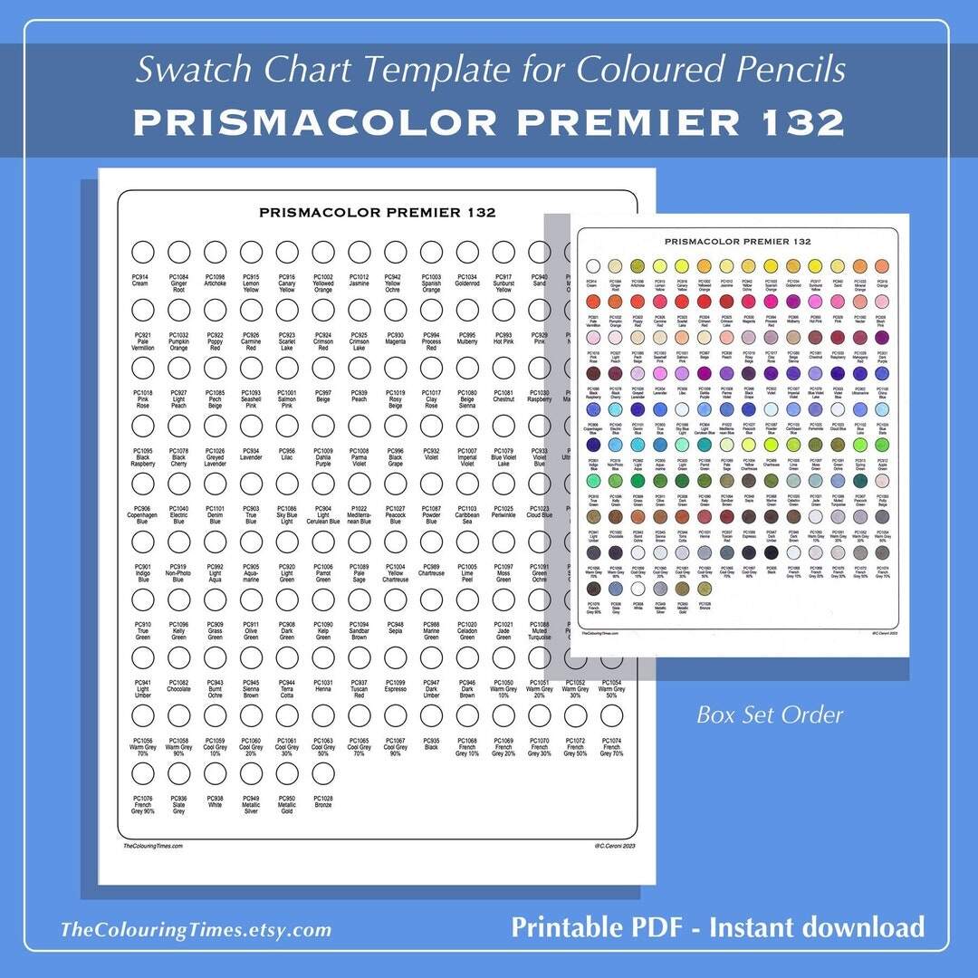 132 Prismacolor Premier Swatch PDF Printable Palette Prismatic Chart For Prisma Pencil Set Digital Template By TCT Etsy