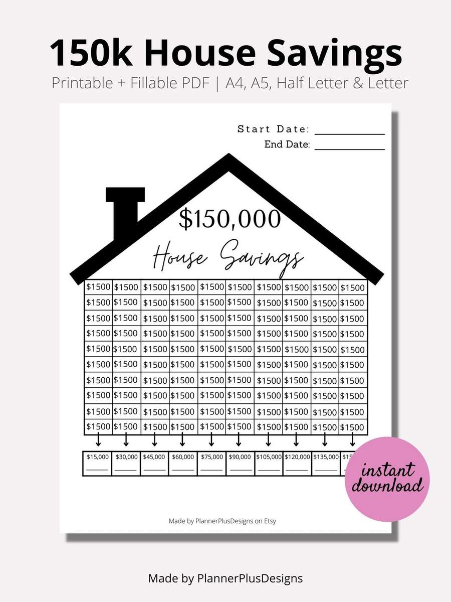 150 000 House Savings House Savings House Savings Tracker 150k New House Tracker Home Savings Goal Tracker Instant PDF A4 A5 Letter Etsy