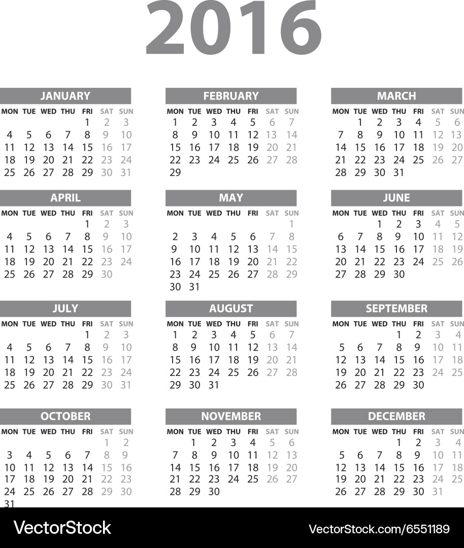 2016 Calendar With Moon Phases Royalty Free Vector VectorStock 2016 Calendar With Moon Phases Royalty Free Vector VectorStock