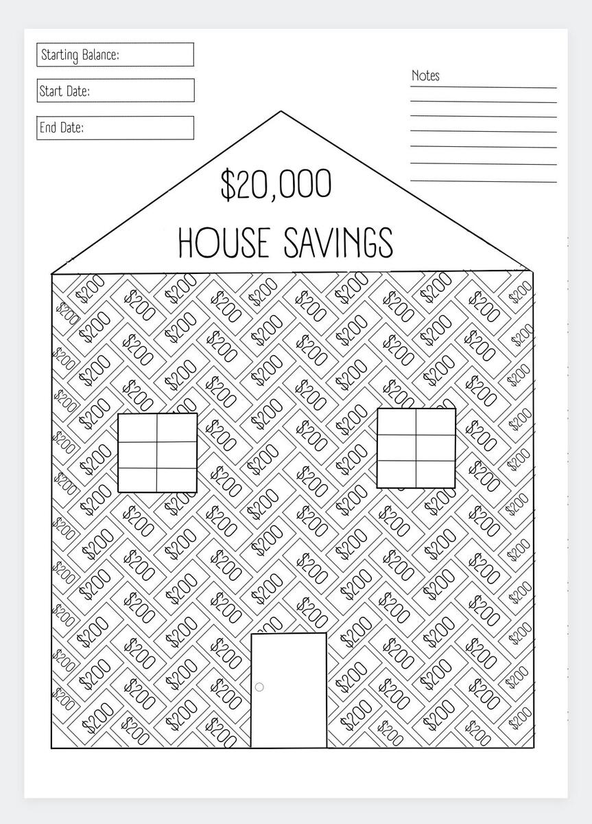 20k House Savings Challenge Home Downpayment Tracker Etsy