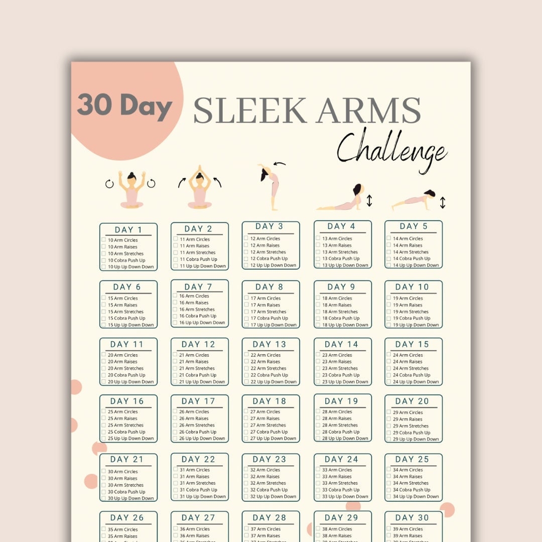 30 Day Sleek Arm Challenge Body Building Tracker How To Get Sleek Arms Guide Self Challenge Guide Printable Etsy