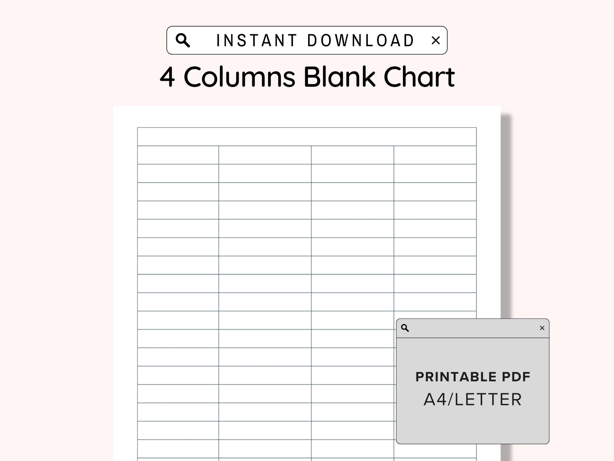4 Blank Columns Chart Text Input Print And Write Printable Digital Download Blank Column Template Printable Columns Columns W Title PDF Etsy Sweden
