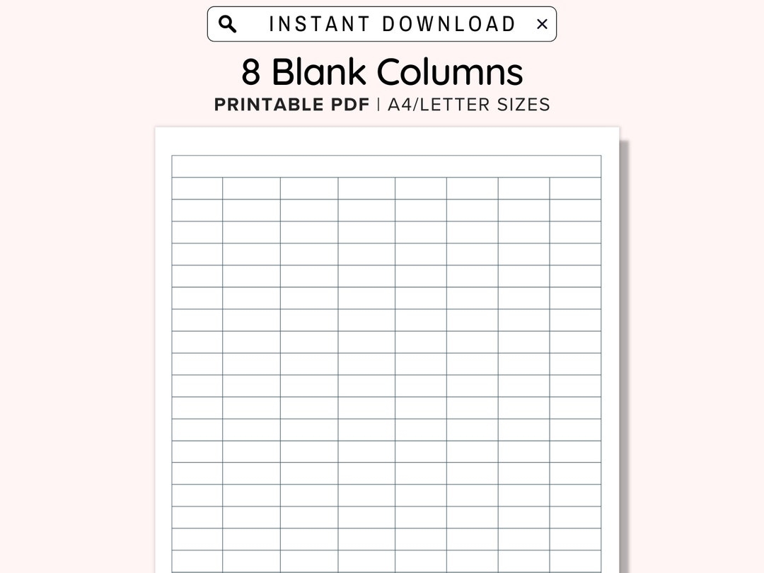 8 Blank Columns Chart Text Input Print And Write Printable Digital Download Blank Column Template Printable Columns Columns W Title PDF Etsy Column Template 5 Columns 10 Free PDF Printables Printablee