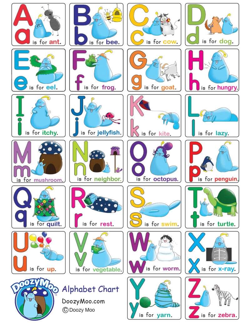 Alphabet Chart With Pictures Free Printable Doozy Moo Letter Chart 20 Free PDF Printables Printablee