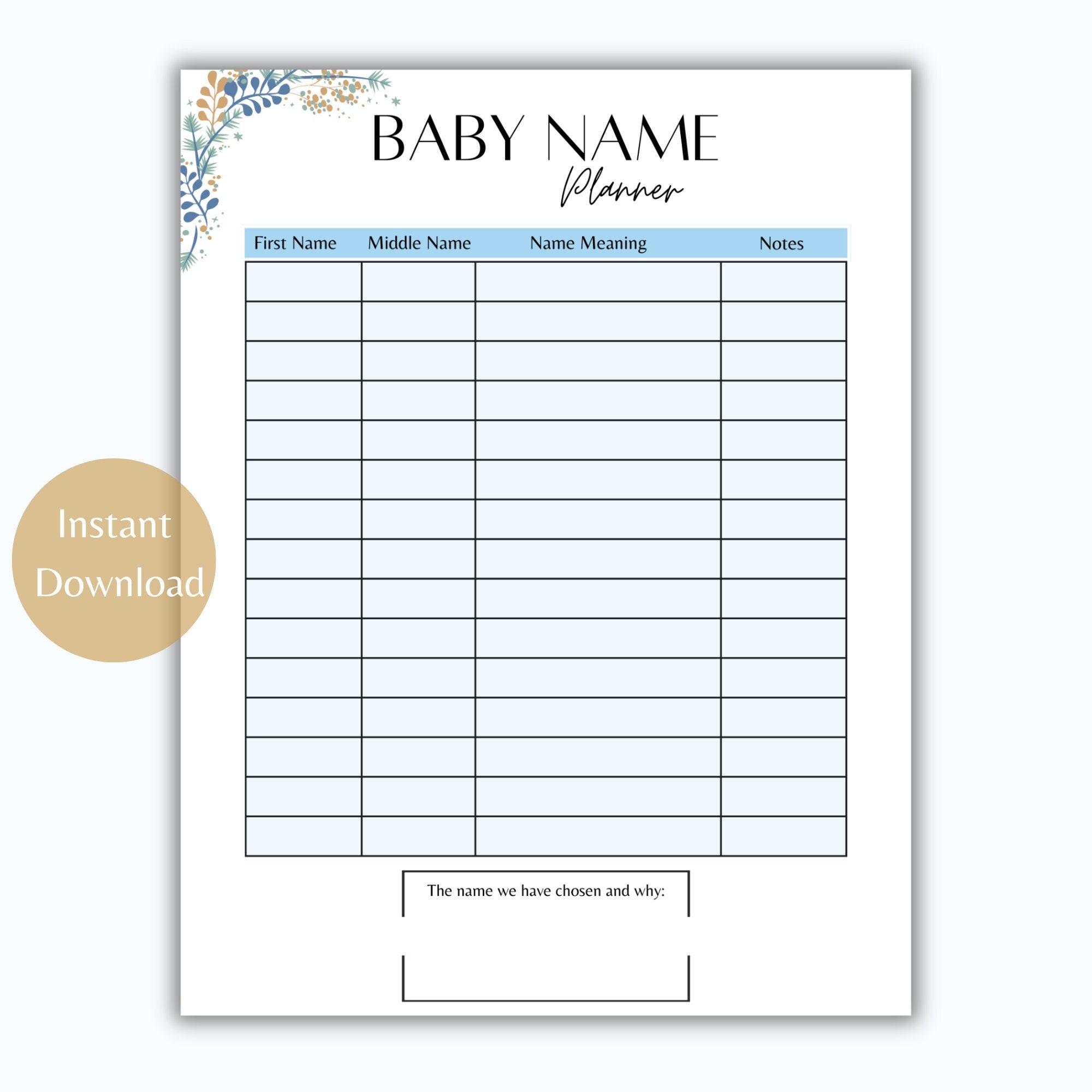 Baby Name Planner Baby Name Tracker Printable Baby Name Ideas Pregnancy Planner Instant Download PDF Etsy