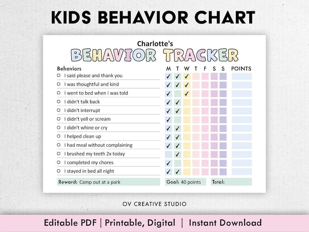 Behavior Reward Chart For Kids Printable Editable Digital PDF Good Behavior Tracking Children Behavior Chart Home Classroom Etsy Ireland