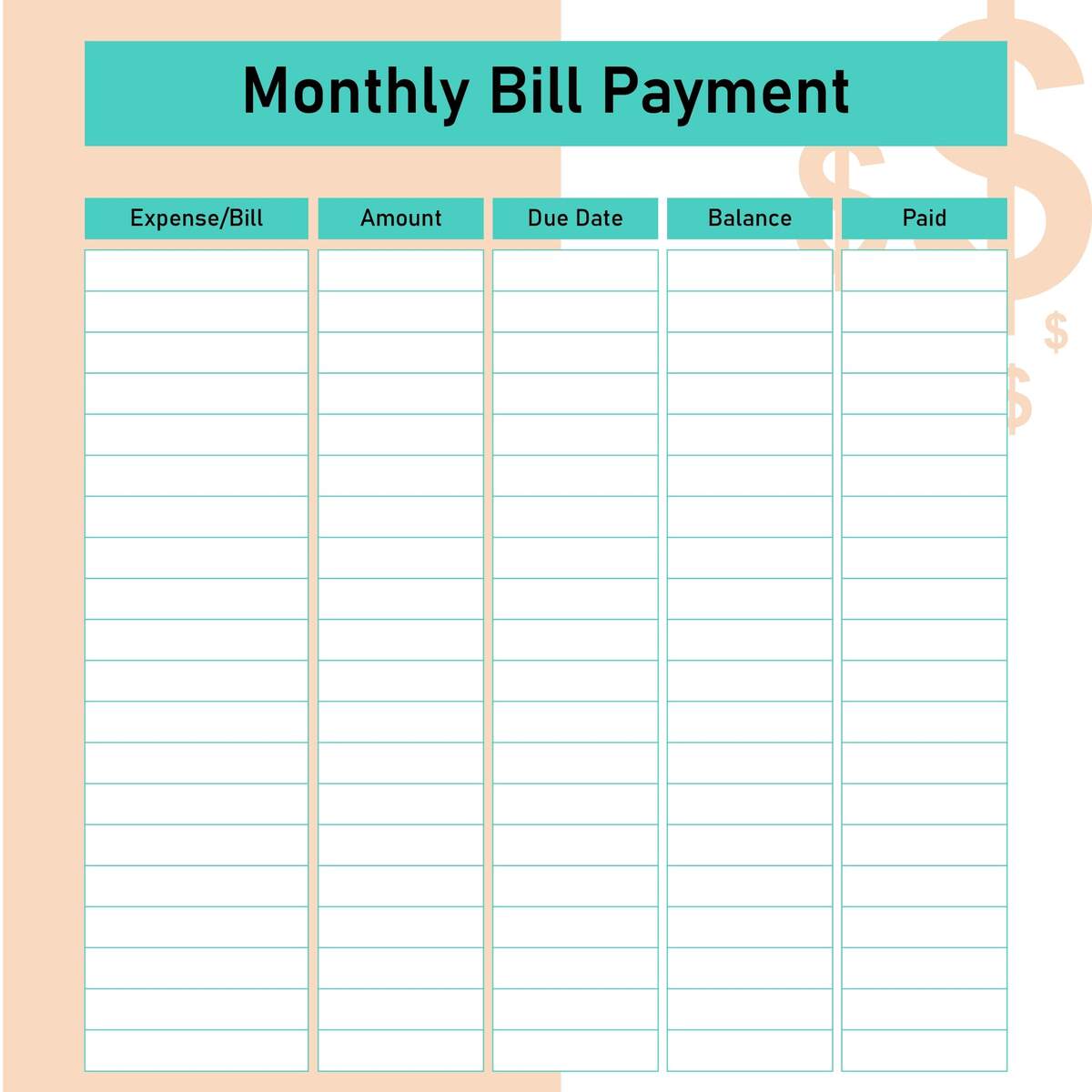 Bill Payment Chart 10 Free PDF Printables Printablee Bill Payment Chart 10 Free PDF Printables Printablee