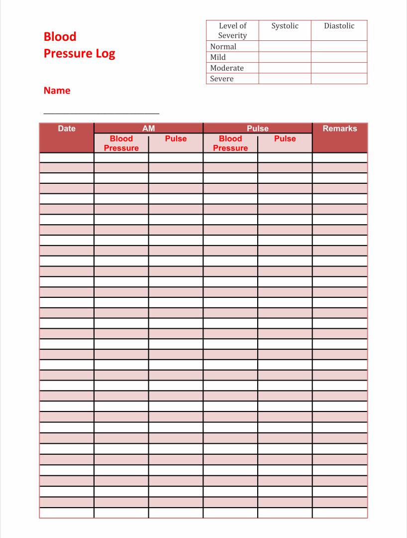 Blood Pressure Log Sheet Paper Trail Design