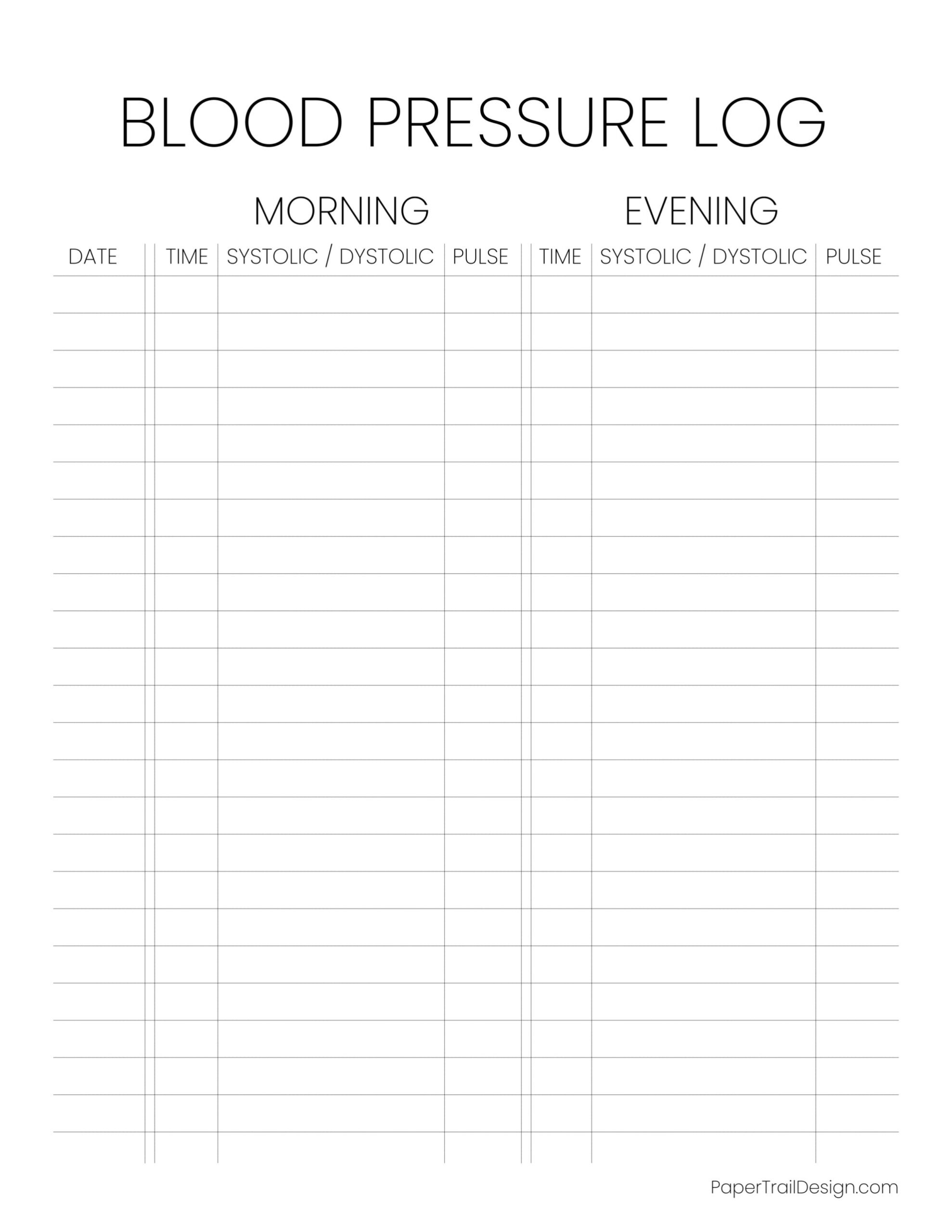 Blood Pressure Log Sheet Paper Trail Design Free Blood Pressure Chart And Printable Blood Pressure Log