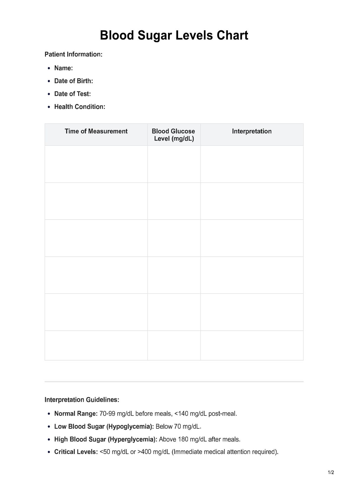 25 Printable Blood Sugar Charts Normal High Low TemplateLab