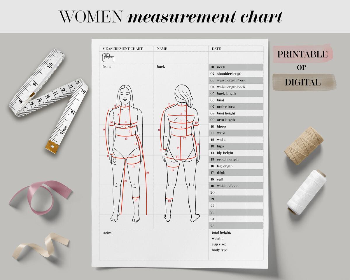 Body Size Chart Printable Digital Women Body Measurement Template Sewing Size Chart Body Measurements Tracker Fillable Fashion Measurement Etsy