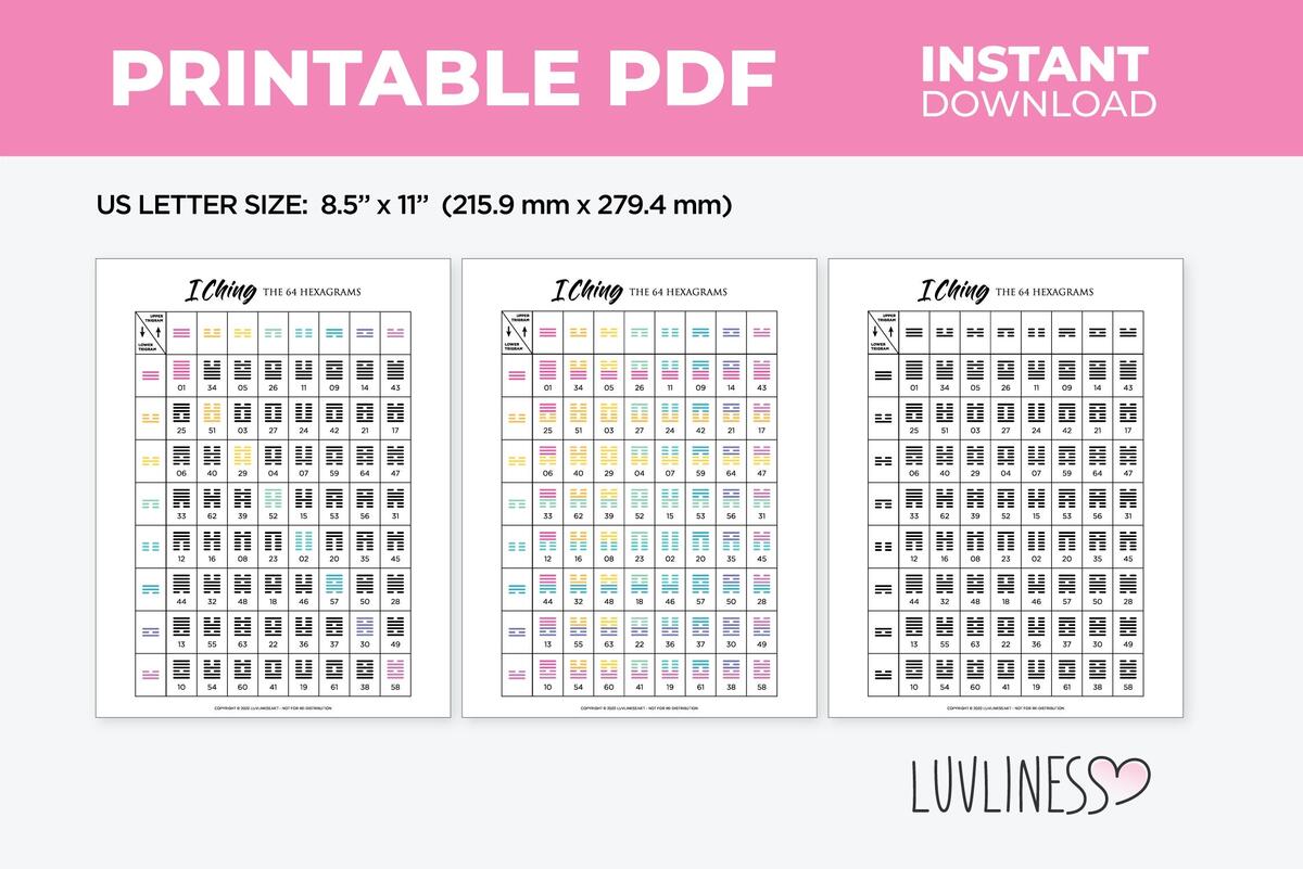 Buy Printable 64 Hexagrams I ching Chart PDF Instant Download A4 Letter size 8 5 X 11 A5 Size 5 8 X 8 25 Gene Codes And Human Design Online In India Etsy