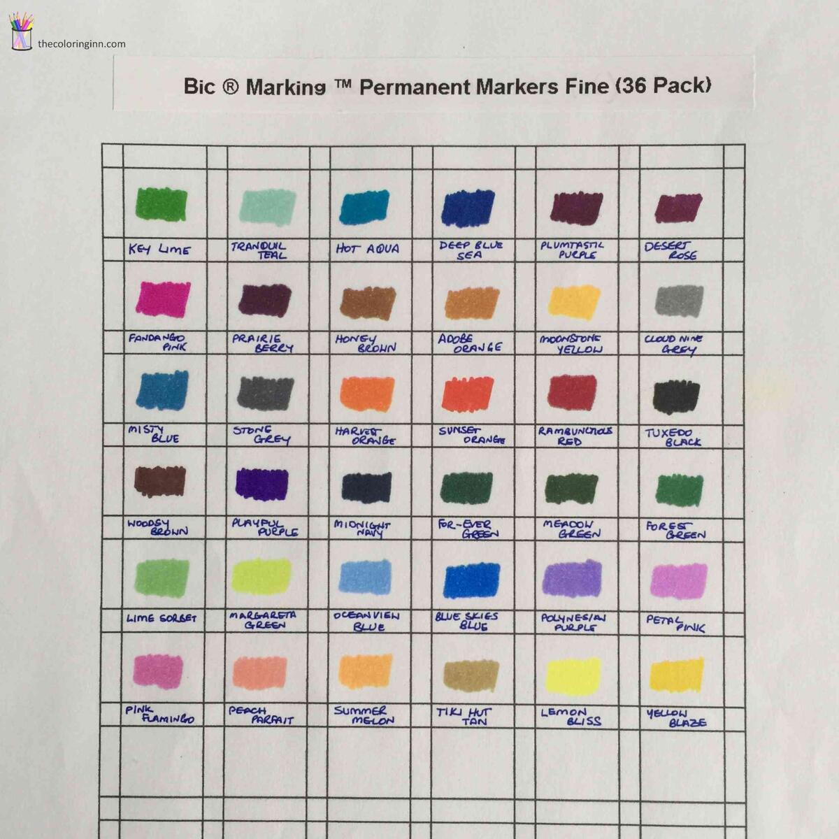 Color Charts For Marker Pens The Coloring Inn Printable Color Swatch Chart 120 Colors For Artists PNG Or PDF Etsy
