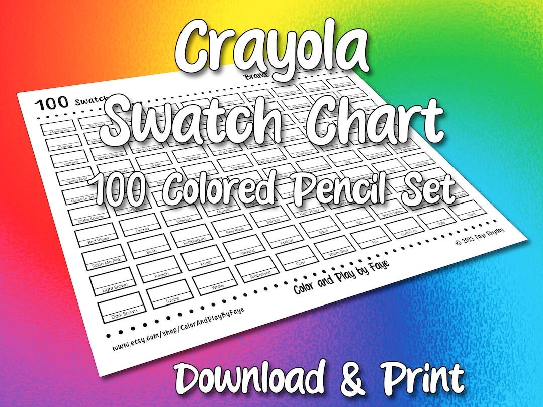 Crayola 100 Swatch Chart For Colored Pencil Set DIY Printable PDF Color Chart Swatch Page US Letter A4 Size Paper Etsy