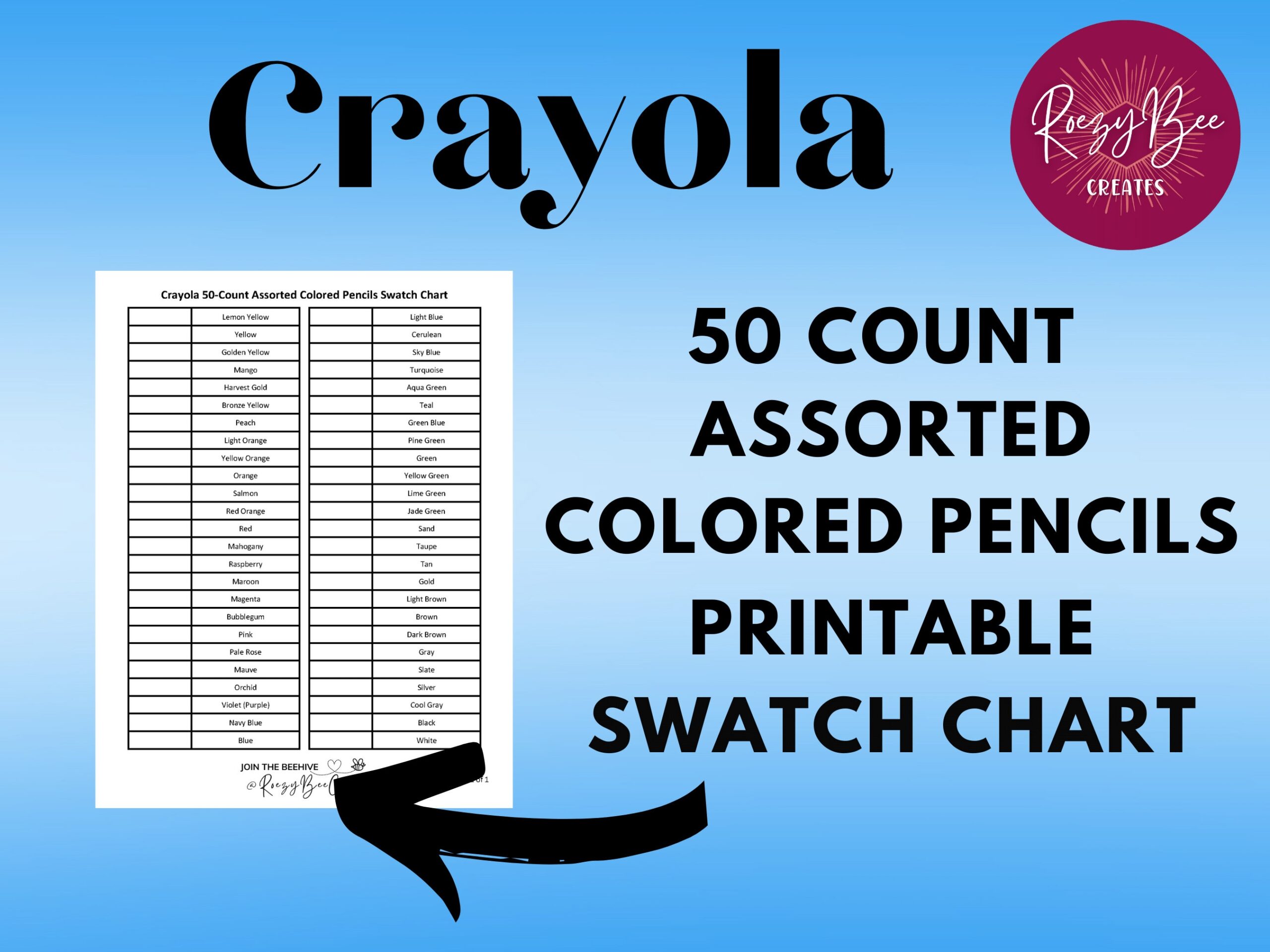 Crayola 50 Ct Assorted Printable Fillable Swatch Chart Colored Pencils Swatch Chart Large Print Swatch Chart Adult Coloring Etsy Crayola 50 Ct Assorted Printable Fillable Swatch Chart Colored Pencils Swatch Chart Large Print Swatch Chart Adult Coloring Etsy