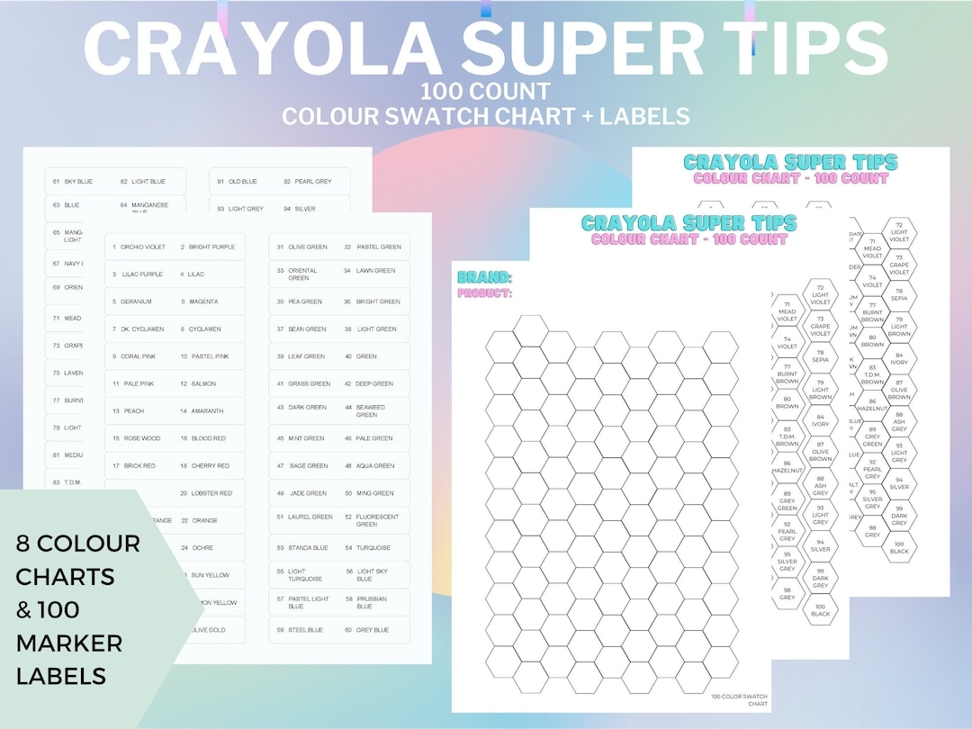 Crayola Color Chart 100 Color Swatch Chart 8 Set DIY Digital PDF File Download Print At Home Crayola Super Tips Color Chart Labels Etsy Crayola Color Chart 100 Color Swatch Chart 8 Set DIY Digital PDF File Download Print At Home Crayola Super Tips Color Chart Labels Etsy
