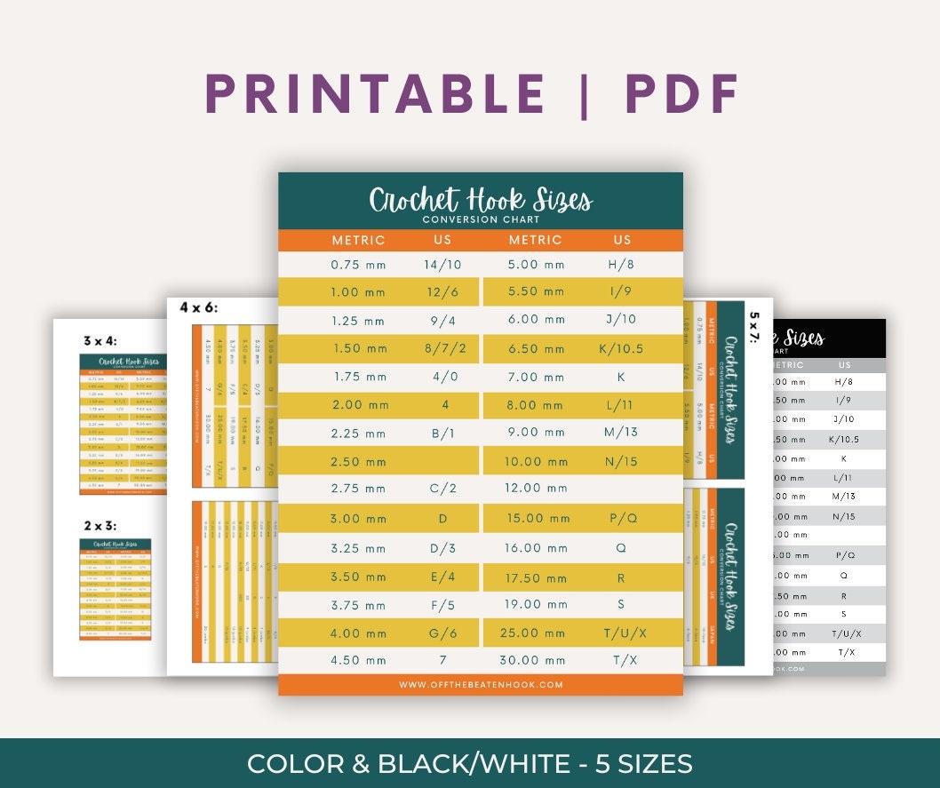 Crochet Hook Sizes Conversion Chart Printable PDF In 5 Sizes Full Color Or Black White Quick Reference Guide To Hook Size Etsy Sweden Crochet Hook Sizes Conversion Chart Printable PDF In 5 Sizes Full Color Or Black White Quick Reference Guide To Hook Size Etsy Sweden