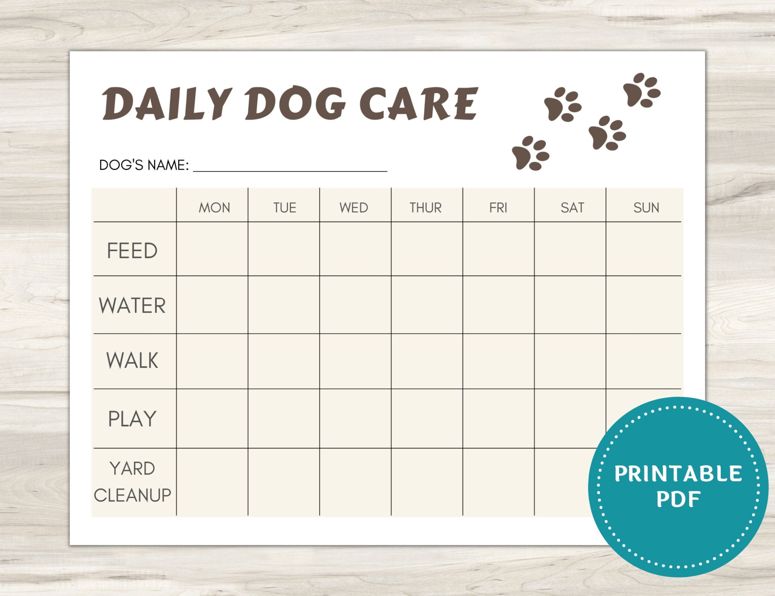Daily Dog Care Chart Puppy Chore Tracker Printable PDF Etsy