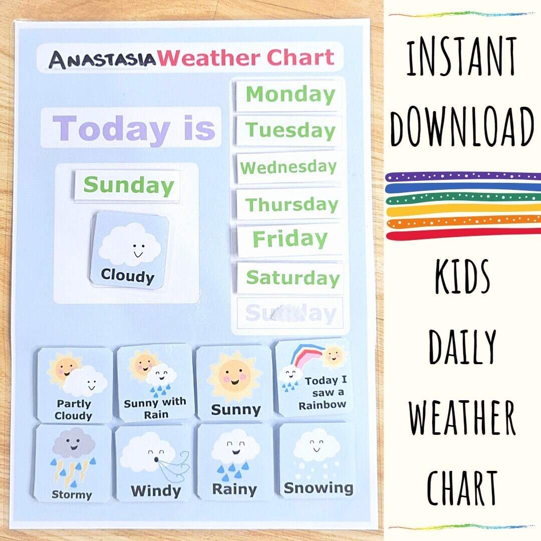 Daily Weather Chart Childrens DIY Activity Printable Sheet Homeschool Education Etsy Daily Weather Chart Childrens DIY Activity Printable Sheet Homeschool Education Etsy