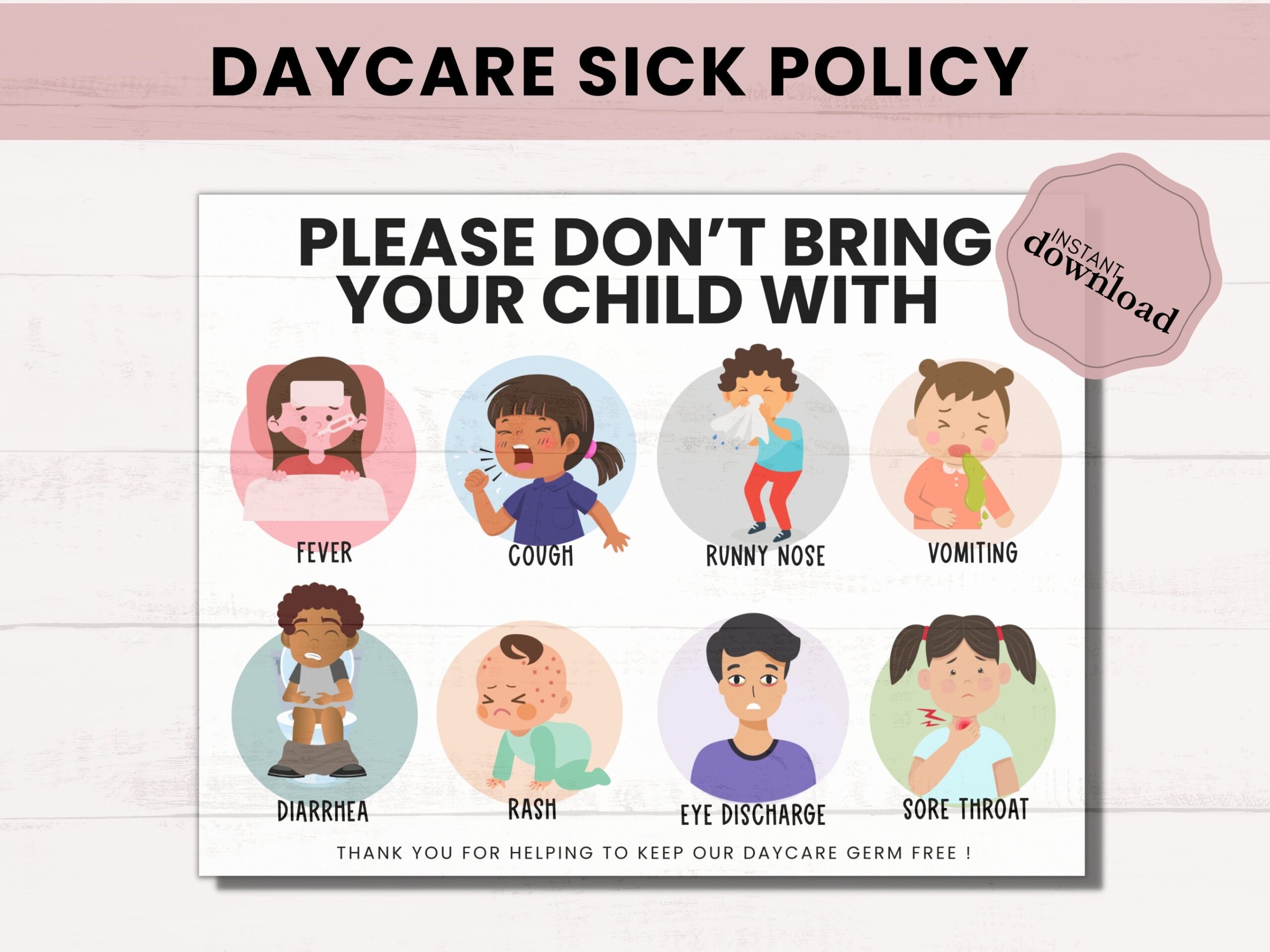 Daycare Sick Policy Childcare Sickness Flyer Printable Daycare And Childcare Signs Etsy