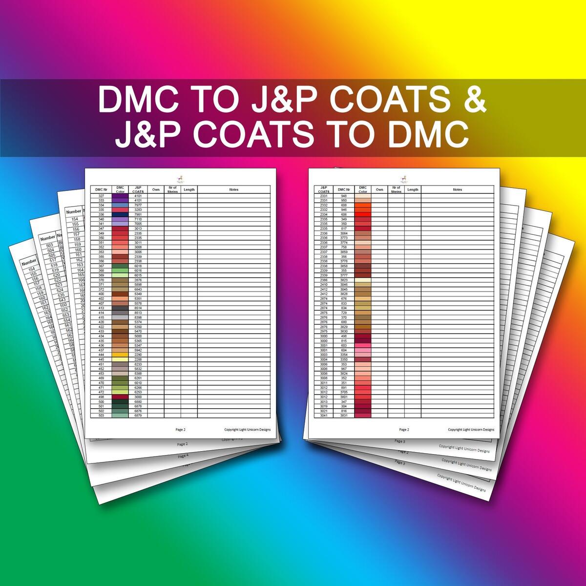 DMC To J P COATS Conversion Chart PDF Instant Download Cross Stitch Chart Inventory Dmc Thread List J And P Coats Thread List Etsy Israel