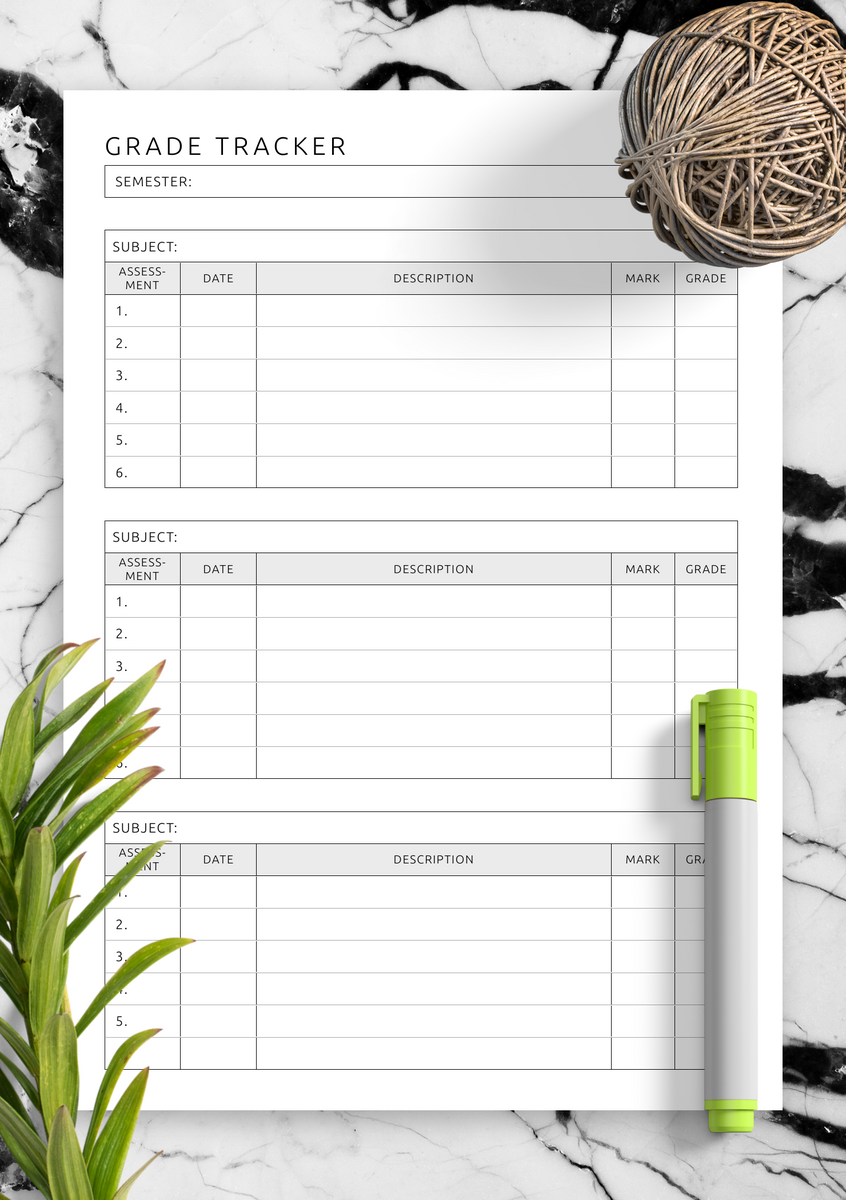 Download Printable Student Grade Tracker Template PDF