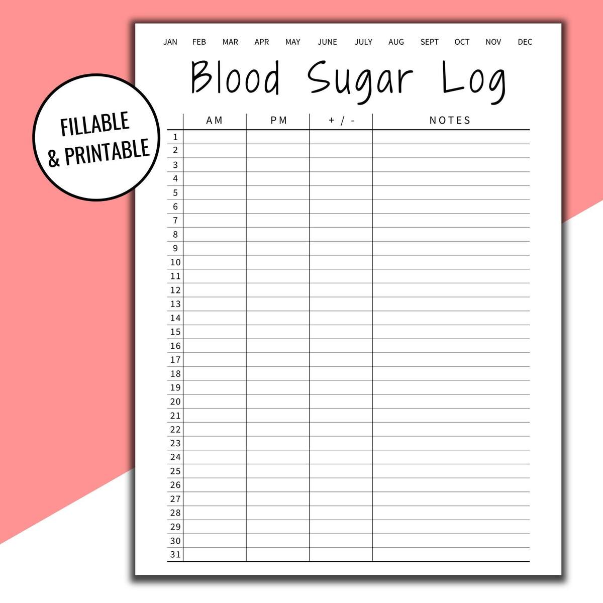 Simple Downloadable Blood Sugar Log Sheet Etsy