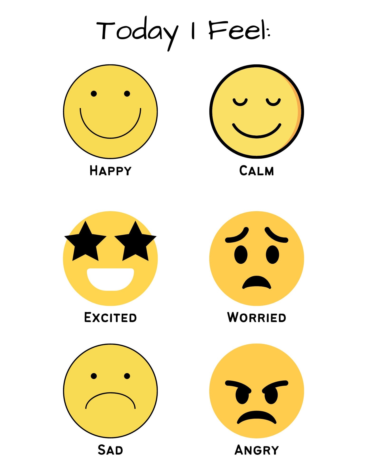 Emotions Chart Feelings Chart Toddlers Preschoolers Feeling Chart Today I Feel Montessori Preschool Printable Instant Download Etsy