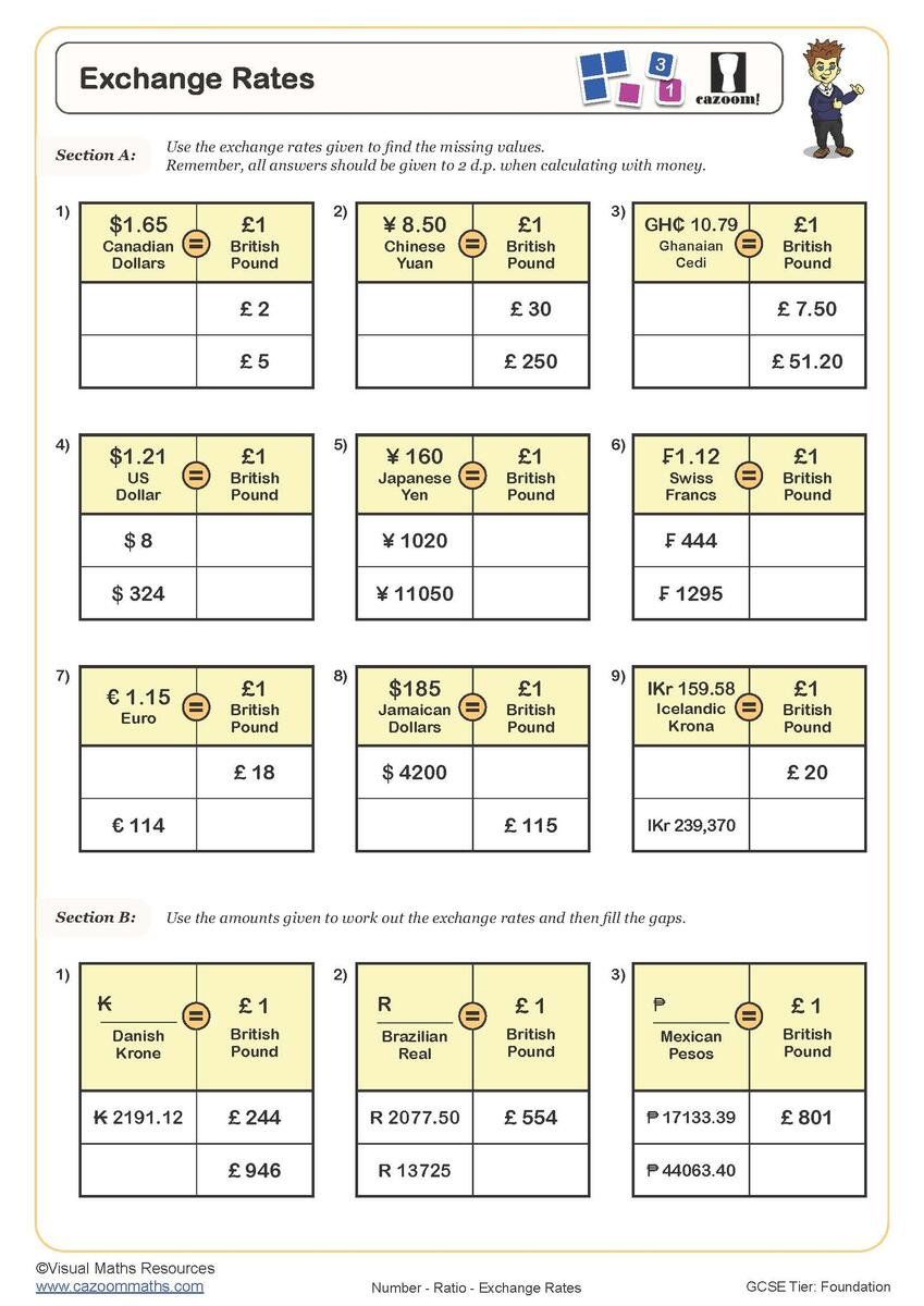 Exchange Rates Worksheet Printable PDF Worksheets Exchange Rates Worksheet Printable PDF Worksheets