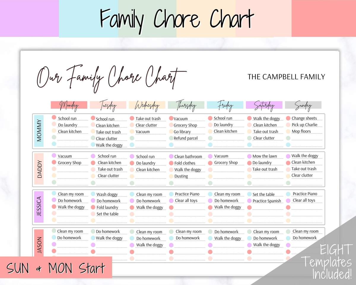 Family Chore Chart Editable Family Planner Printable Weekly Family Schedule Family Calendar Command Center Weekly Household Kids Adult Etsy Free And Customizable Chore Templates