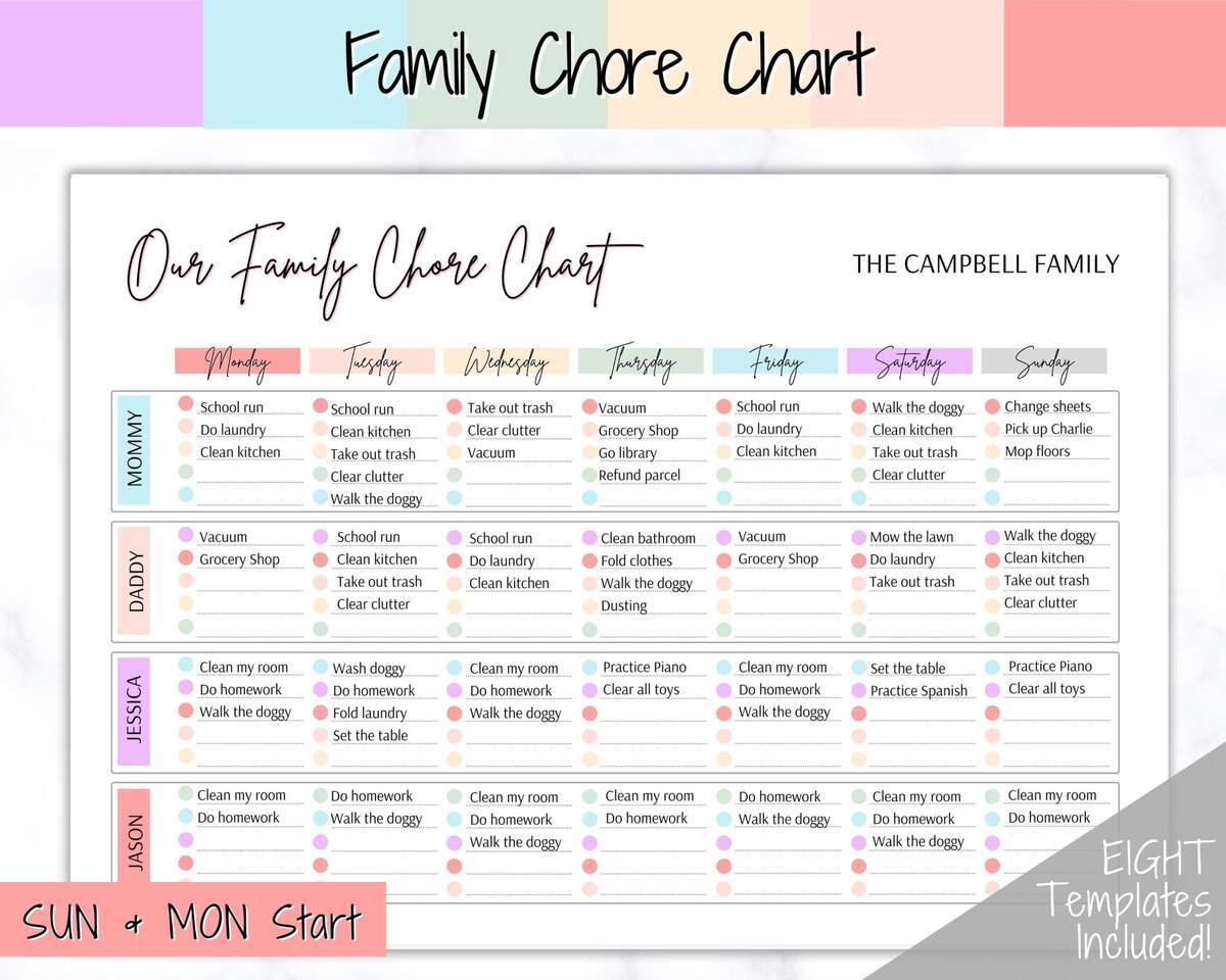 Family Chore Chart Editable Family Planner Printable Weekly Family Schedule Family Calendar Command Center Weekly Household Kids Adult Etsy