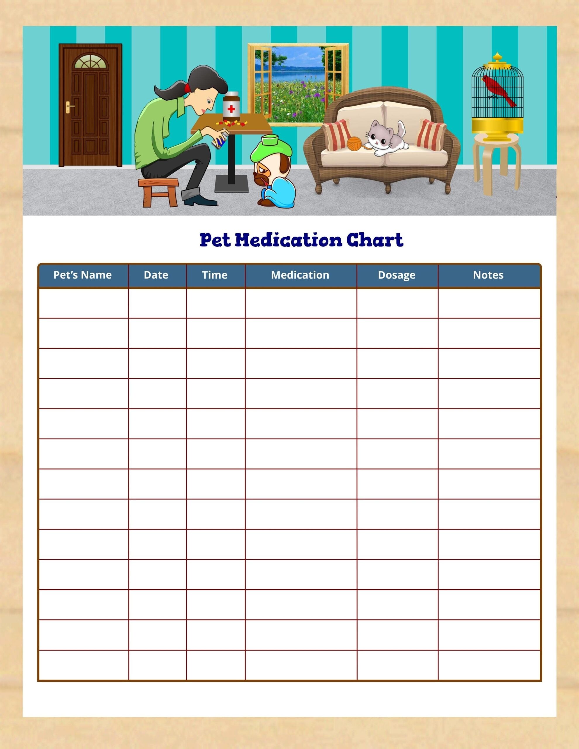 Fillable Pet Medication Chart Printable Cat Dog Medication Schedule Instant Download PDF Etsy Finland
