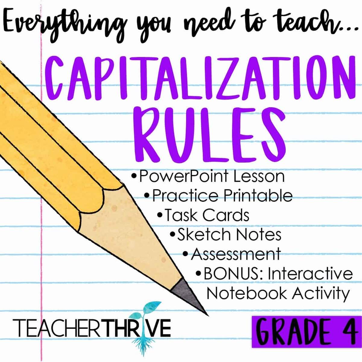 Fourth Grade Grammar Capitalization Rules Teacher Thrive What Gets A Capital Anchor Chart Etsy