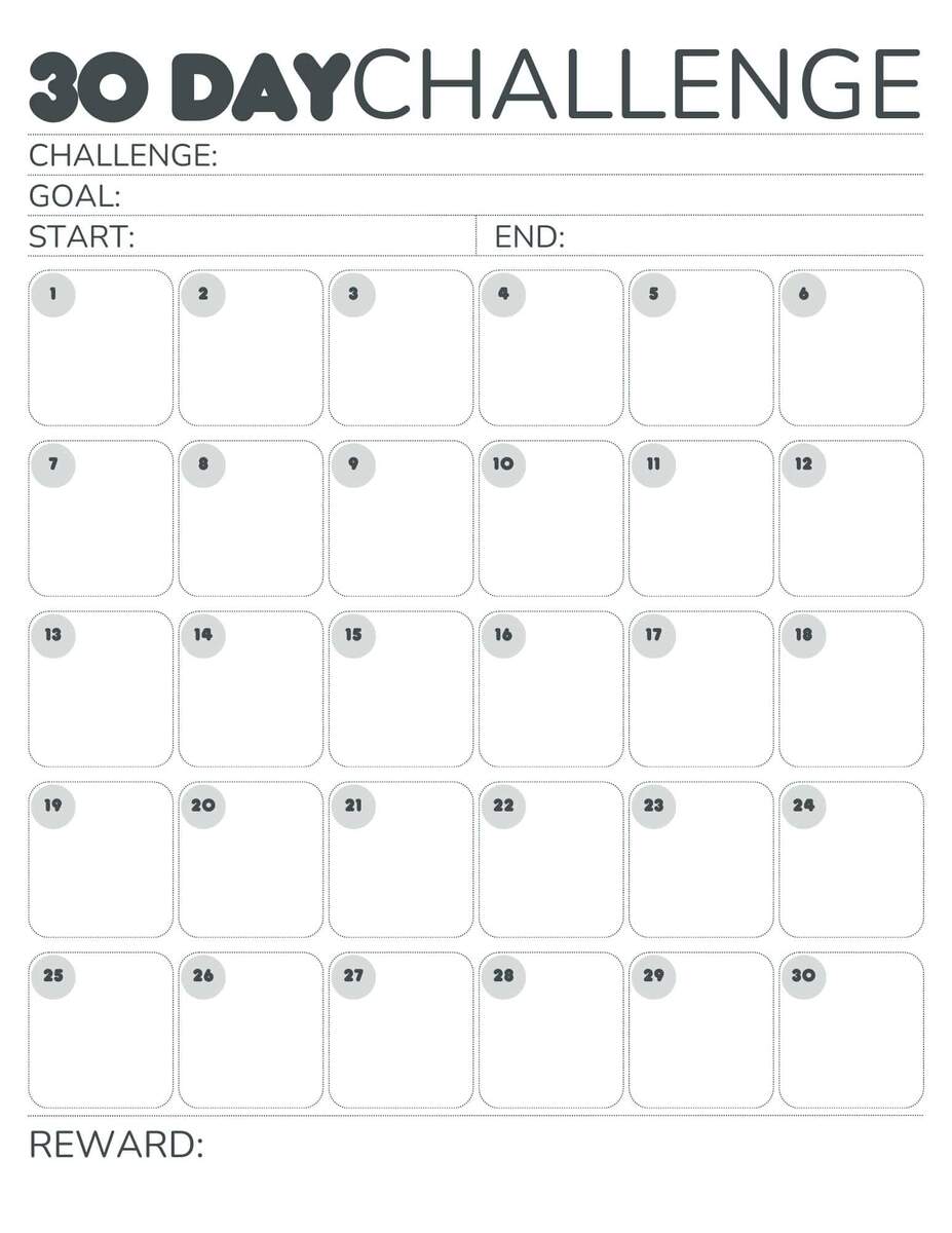 Free 30 Day Challenge Calendar Free 30 Day Challenge Calendar