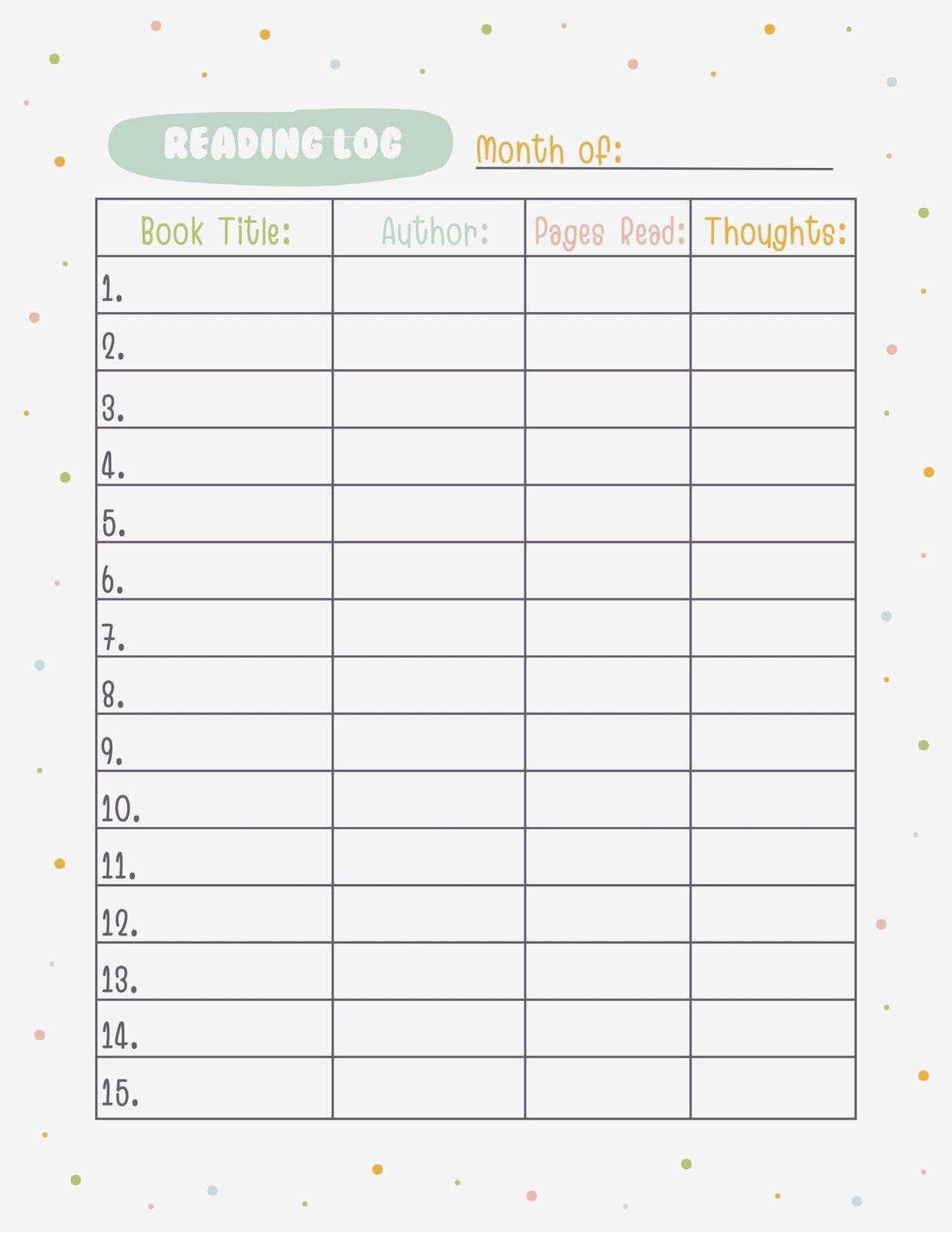 Free And Customizable Reading Log Templates