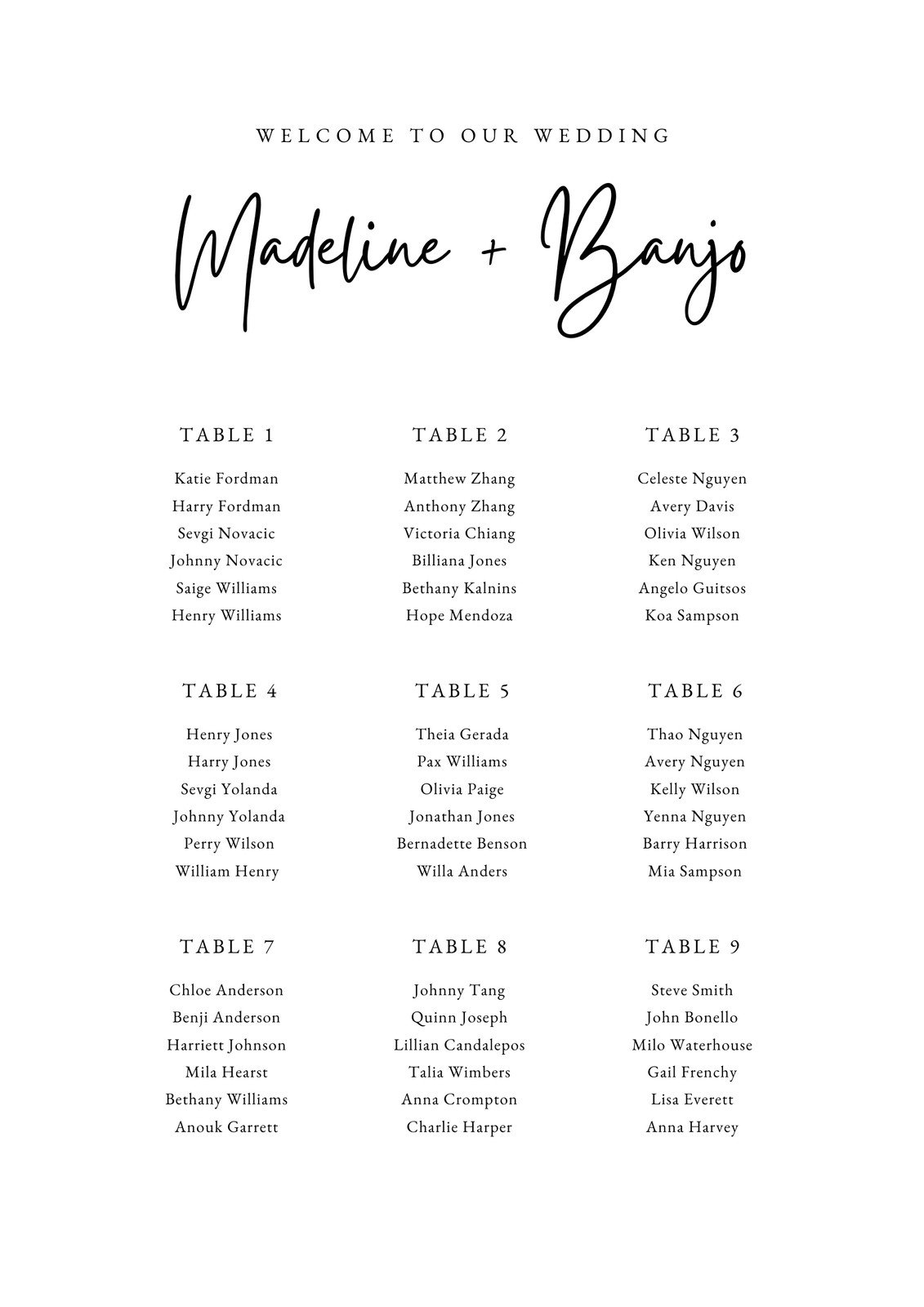 Free Custom Printable Seating Chart Templates Canva