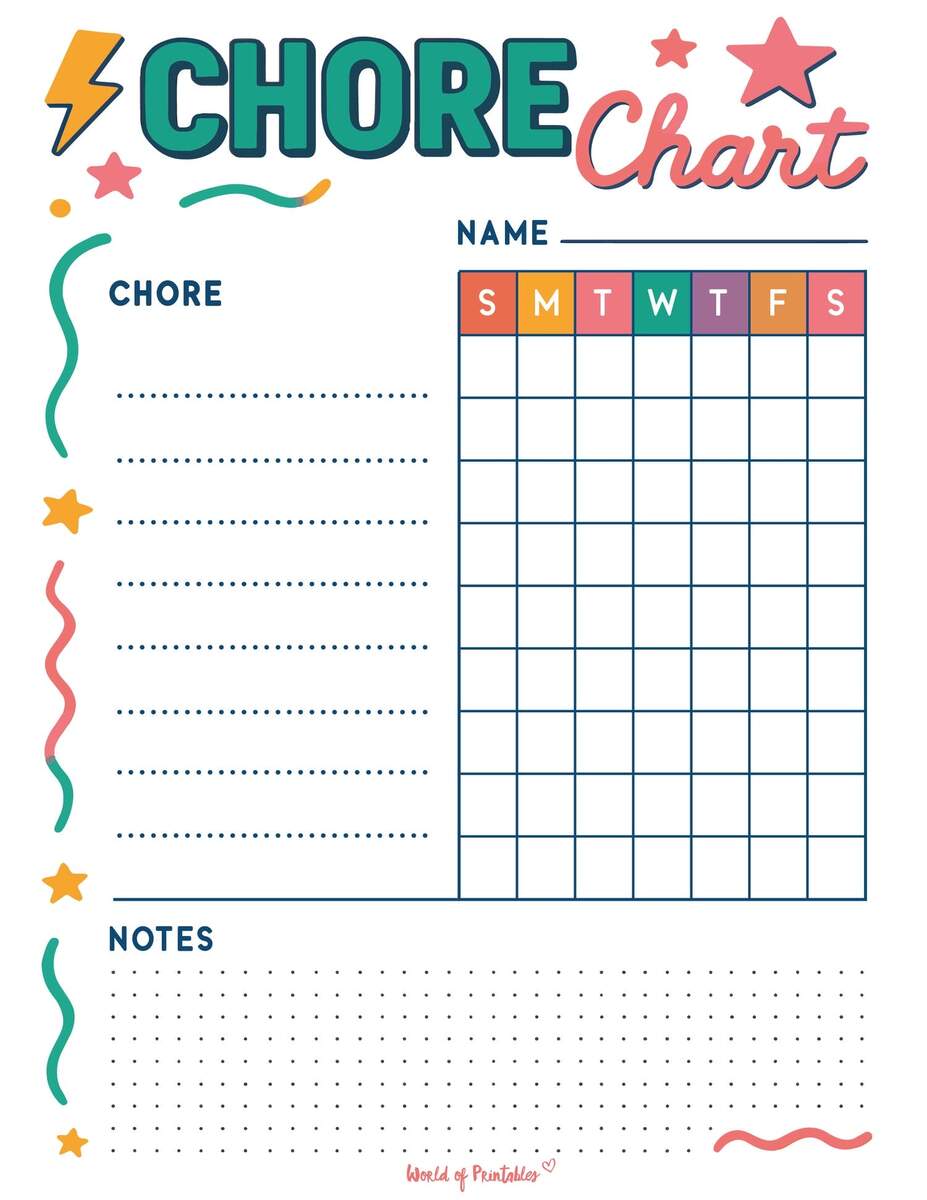 Free Printable Chore Charts For Kids Over 30 Fun Designs World Of Printables Free Printable Chore Charts For Kids Over 30 Fun Designs World Of Printables