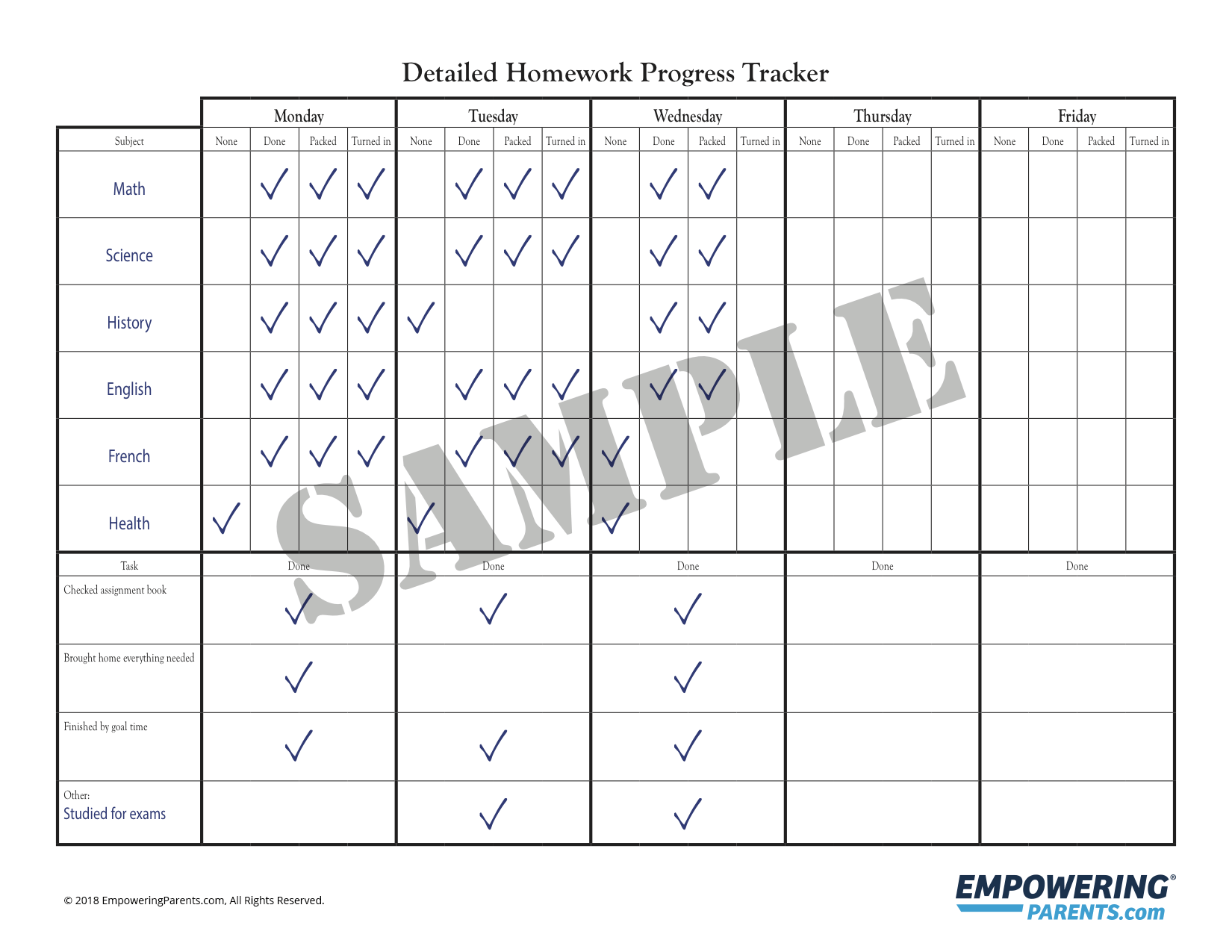 Student Assignment Tracker Template Printable