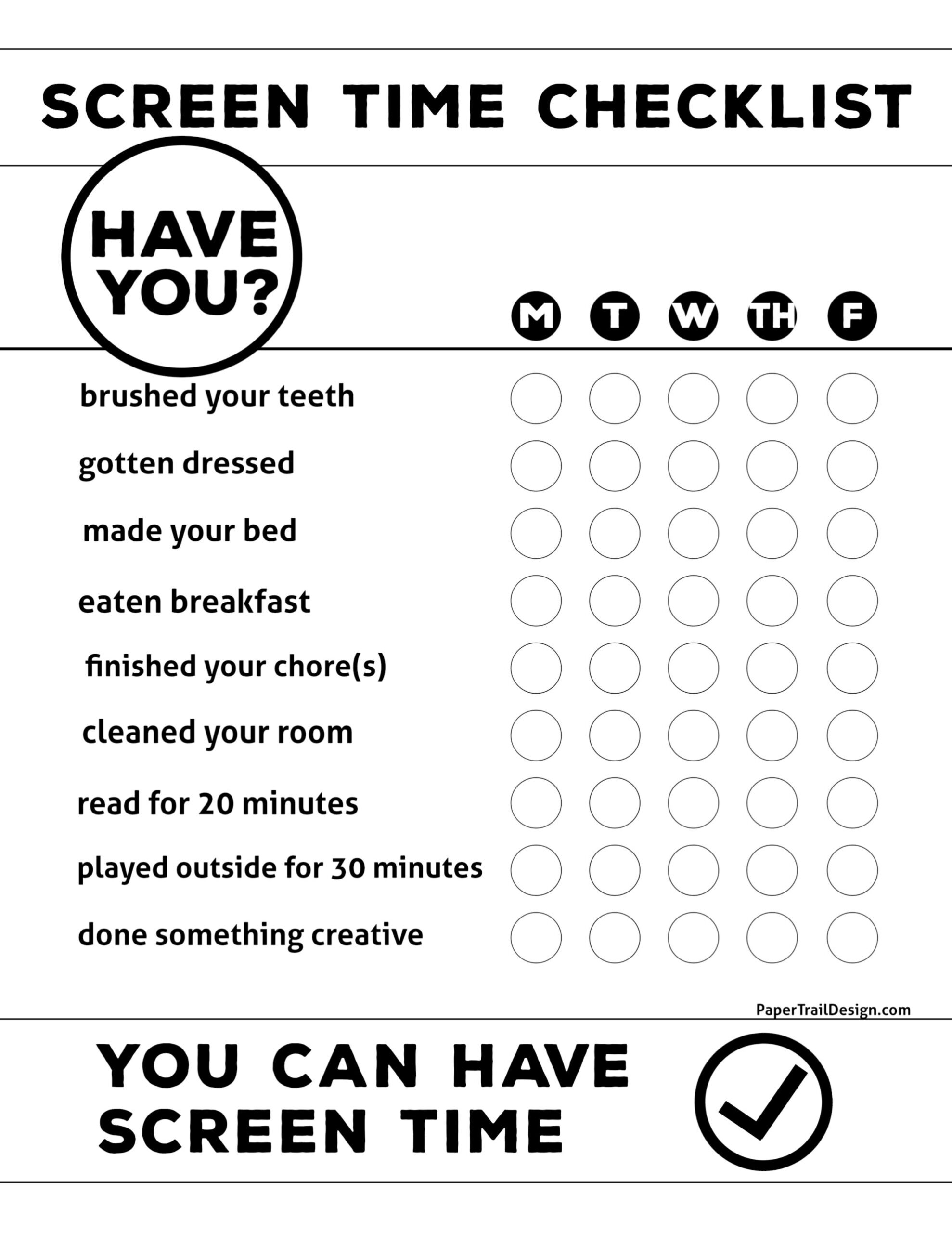 Free Printable Screen Time Checklist Bundle For Kids The Incremental Mama