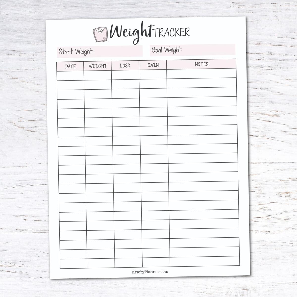 Daily Weight Tracker Printable Weekly Weigh In Measurement Chart PDF Download Etsy
