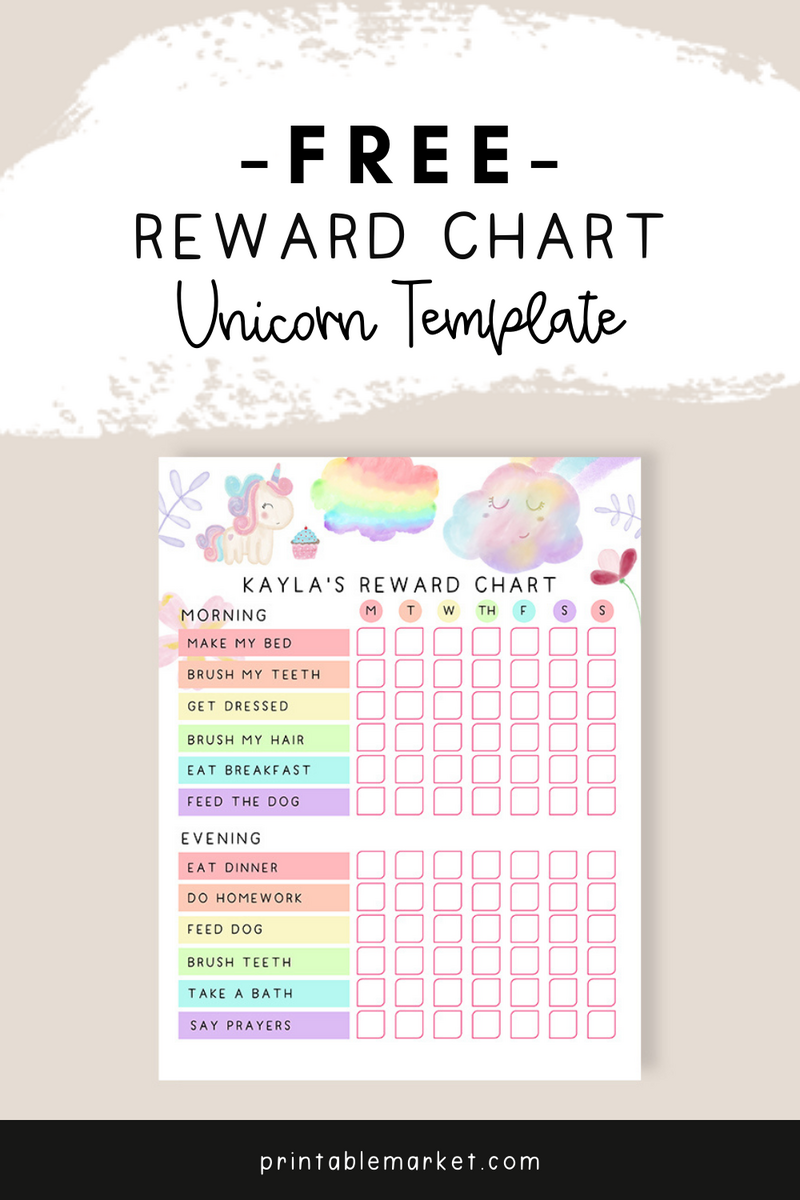 Free Unicorn Reward Chart Chore Printable Template Free Unicorn Reward Chart Chore Printable Template