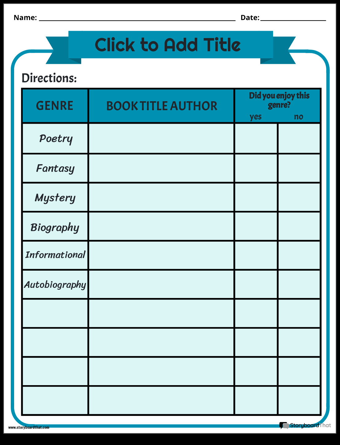 Genre Worksheets Explore Literature With Storyboard That
