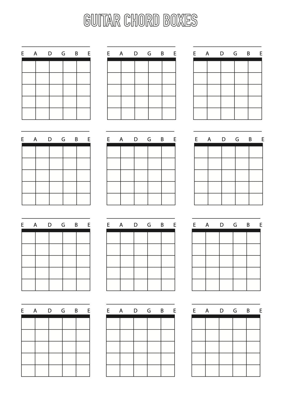 Guitar Chord Box Sheet Downloadable Template A4 Blank 6 String Etsy Blank Guitar Chord Charts Printable PDFs KidsPlayMusic