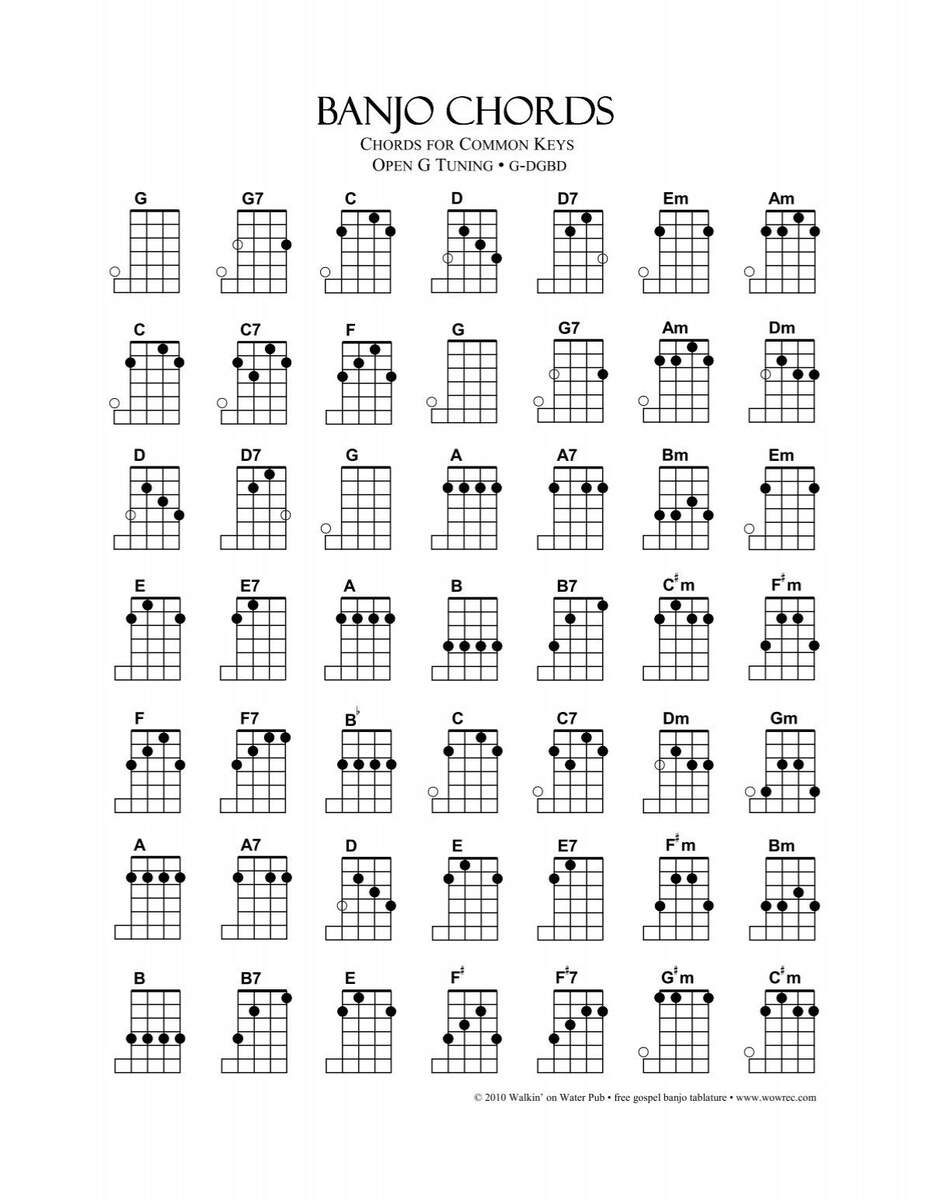 Guitar Fretboard Left Handed Banjo Chord Chart Laminated 11x17 Fretboard Poster Open G Tuning Ukulele Chord Chart