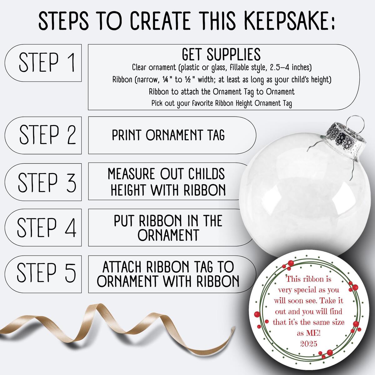 Custom Ribbon Ornament Tag Height Keepsake Digital Download Etsy