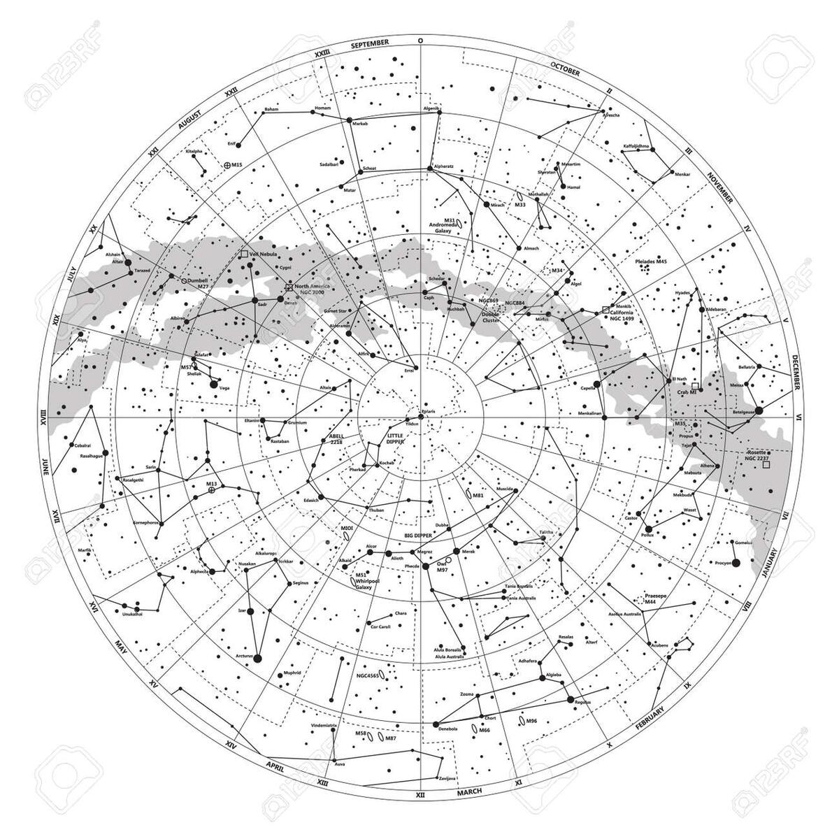 High Detailed Sky Map Of Northern Hemisphere With Names Of Stars And Constellations Vector Royalty Free SVG Cliparts Vectors And Stock Illustration Image 29384951