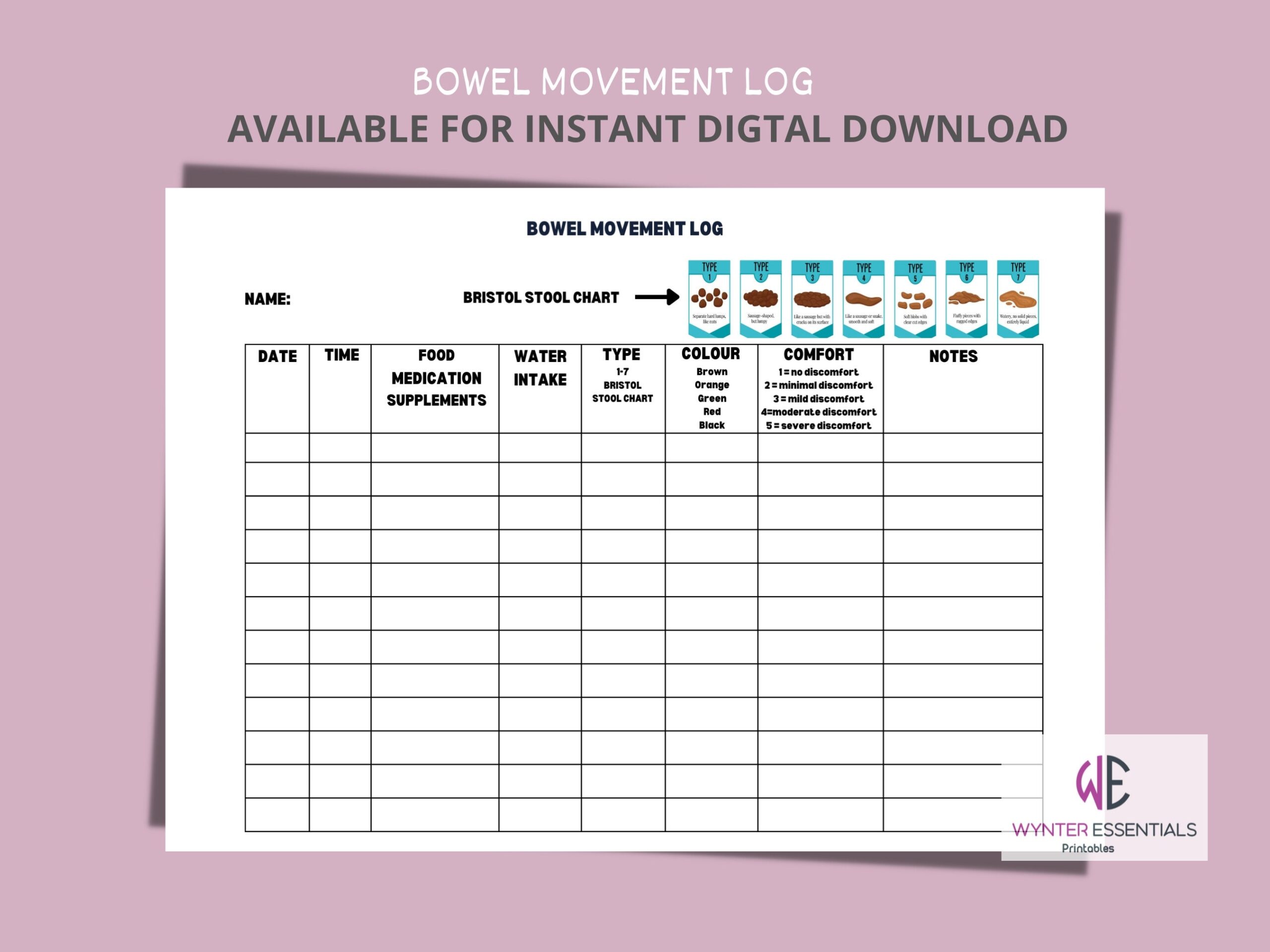 IBS Tracker Printable Bowel Movement Log With Bristol Stool Chart A4 Etsy Finland