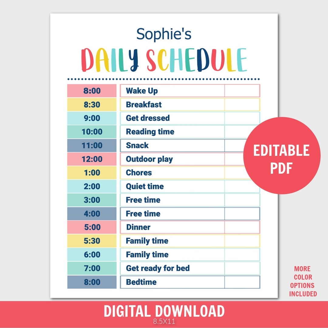 Kids Daily Schedule Template Homeschool Daily Routine Editable PDF Daily Routine PDF Etsy Norway