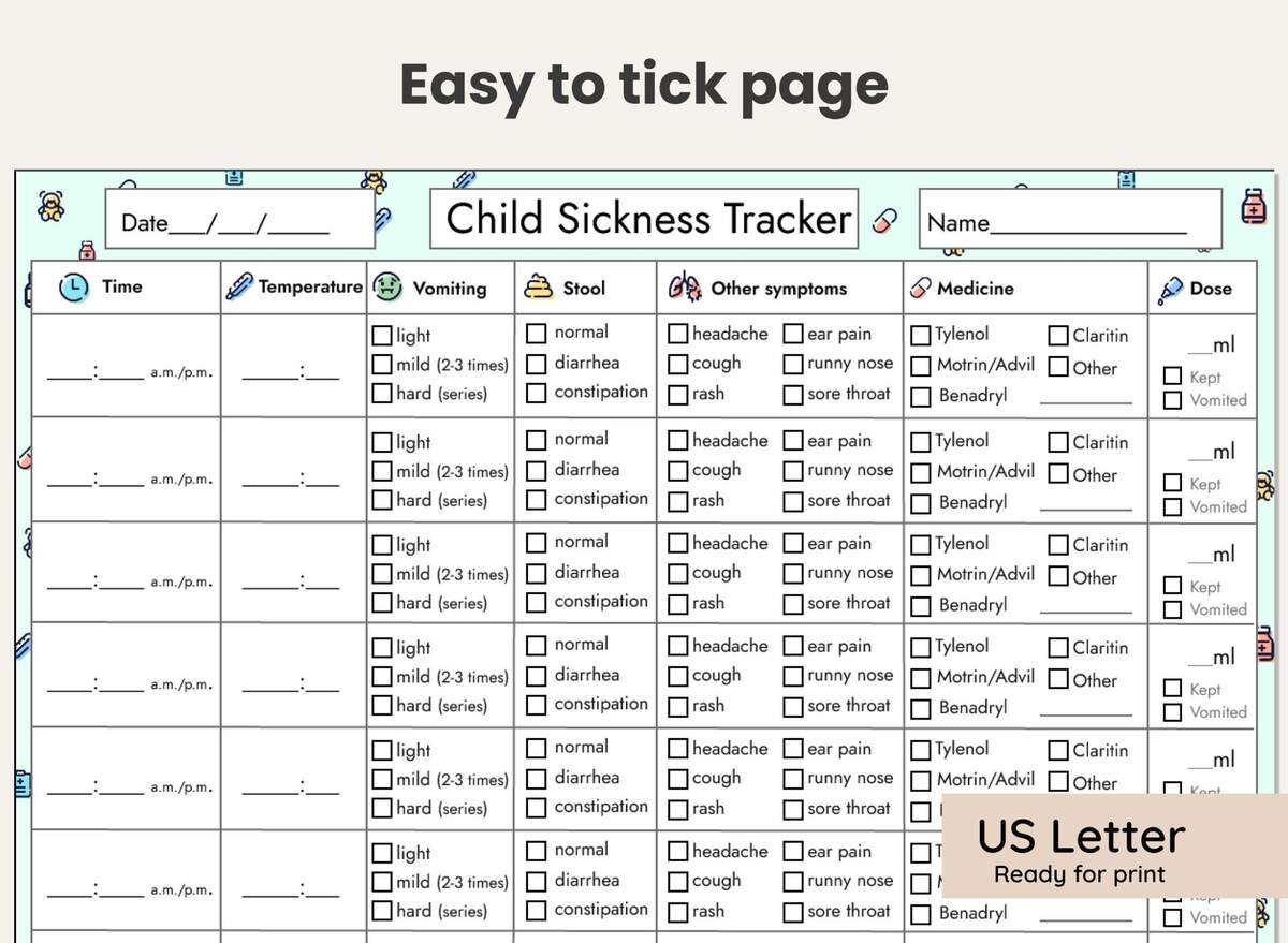 Kids Sick Chart Etsy