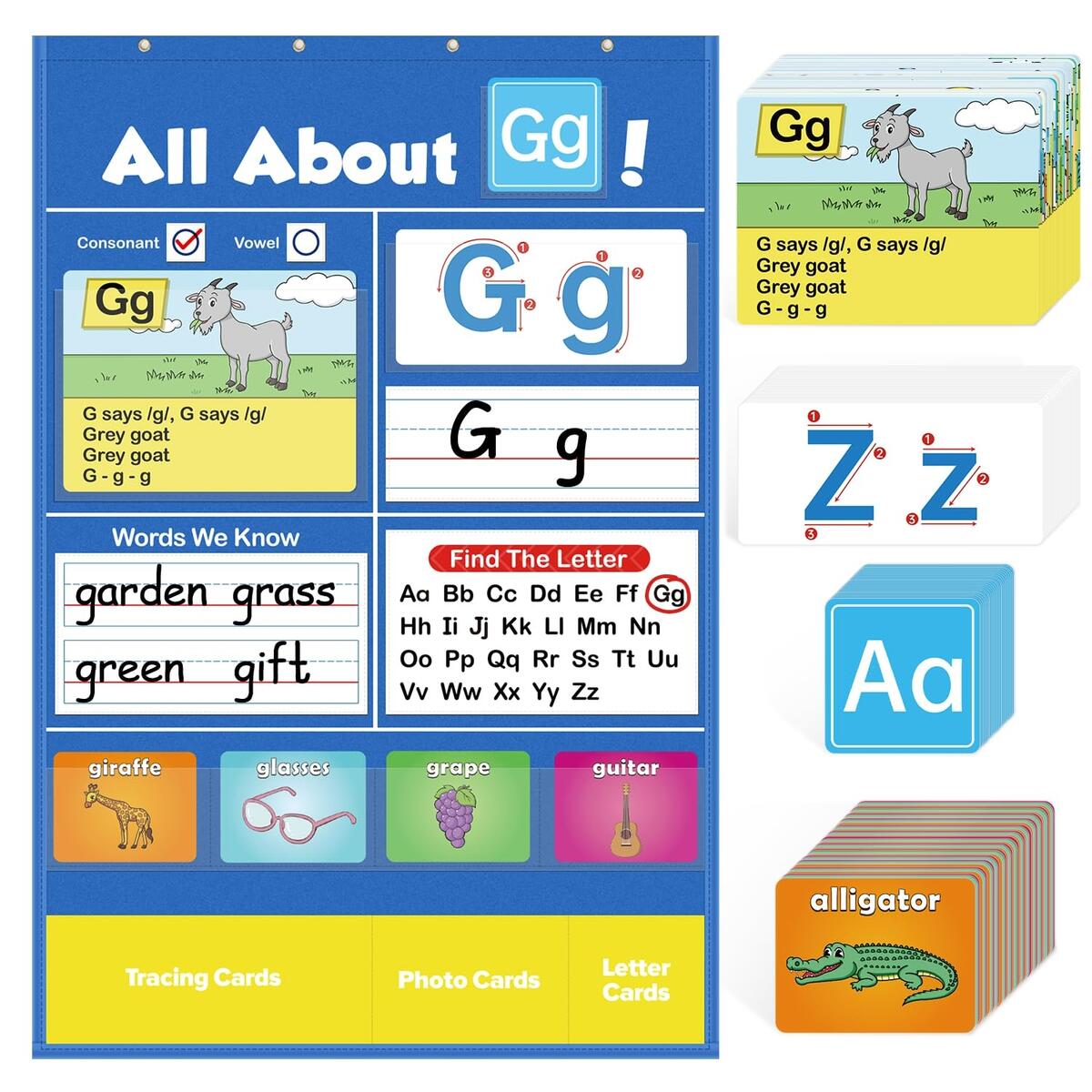 Kindergarten Literacy Alphabet Learning Pocket Chart Educational Wall Chart For Kindergarten Homeschool All About Letters Pocket Chart